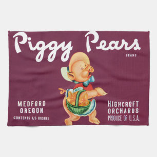 Vintage Fruit Crate Label Art with Piggy Pears Kitchen Towel