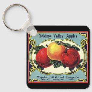 Vintage Fruit Crate Label Art Yakima Valley Apples Keychain