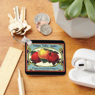 Vintage Fruit Crate Label Art Yakima Valley Apples Keychain