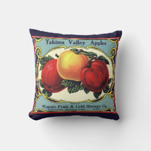 Vintage Fruit Crate Label Art Yakima Valley Apples Throw Pillow