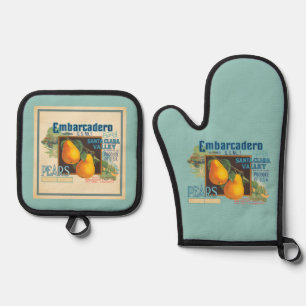 Vintage Fruit Crate Labels Pears Oven Mitt & Pot Holder Set