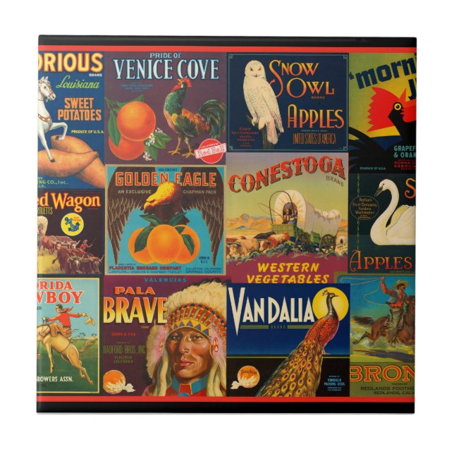 Vintage Fruit Crate Labels Tile (Front)