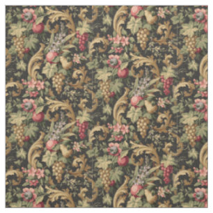 Vintage Fruit Flowers & Grapes Pattern Fabric
