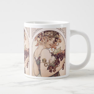 Vintage Fruit Girl by Alphonse Mucha  Large Coffee Mug