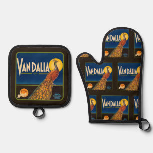 Vintage Fruit Label Oranges on Black  Oven Mitt & Pot Holder Set
