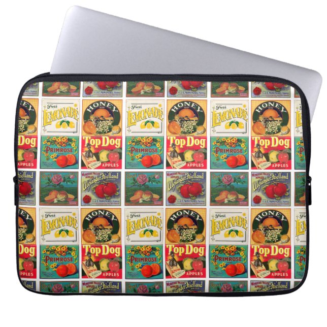 Vintage Fruit Label Pattern Laptop Sleeve (Front)