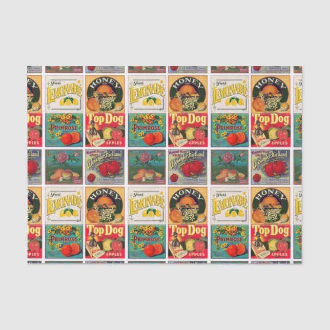 Vintage Fruit Label Pattern Tissue Paper (Front)