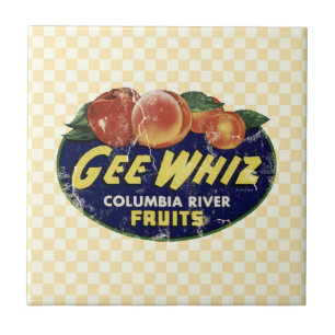 Vintage Fruit Label Peaches, Funny Gee Whiz Tile
