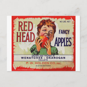 Vintage fruit label - Red Head apples Postcard
