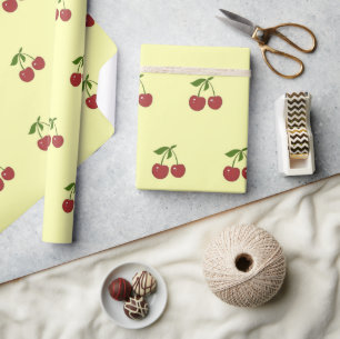 Vintage Fruit Pattern Yellow & Red Cherry Wrapping Paper