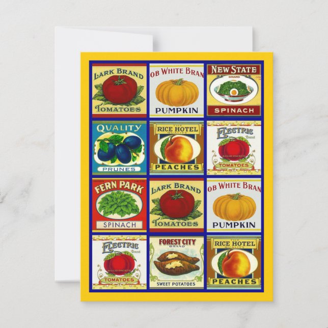 Vintage Fruit Veggie Labels Blank Party Invitation (Front)