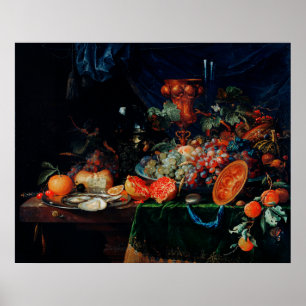 Vintage Fruits and Oysters Oil Paint Print