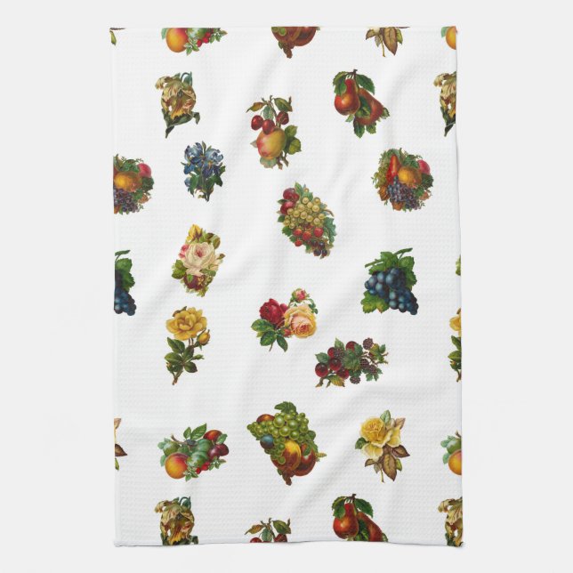 Vintage Fruits & Flowers Kitchen Towel (Vertical)