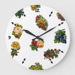 Vintage Fruits & Flowers Large Clock