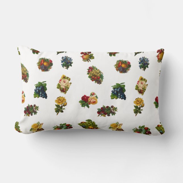 Vintage Fruits & Flowers Lumbar Pillow (Front)