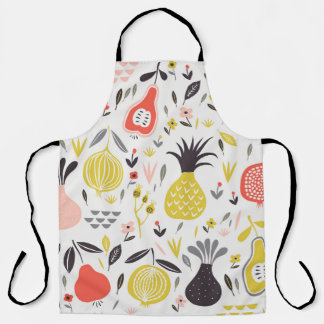 Vintage fruits, flowers: seamless pattern. apron