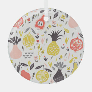 Vintage fruits, flowers: seamless pattern. glass ornament