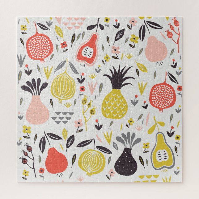 Vintage fruits, flowers: seamless pattern. jigsaw puzzle (Vertical)