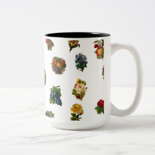 Vintage Fruits & Flowers Two-Tone Coffee Mug