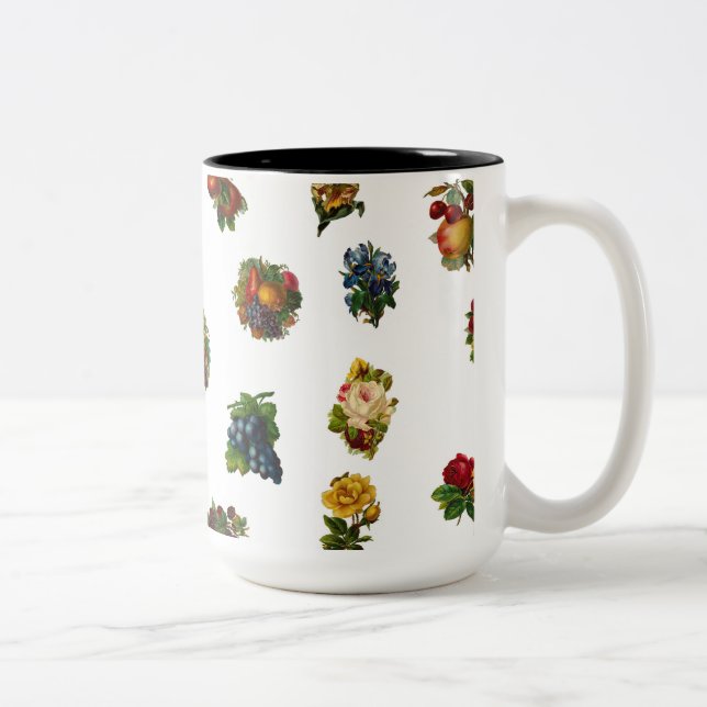 Vintage Fruits & Flowers Two-Tone Coffee Mug (Right)
