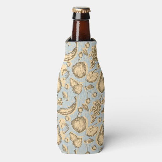 Vintage fruits pattern bottle cooler (Bottle Front)