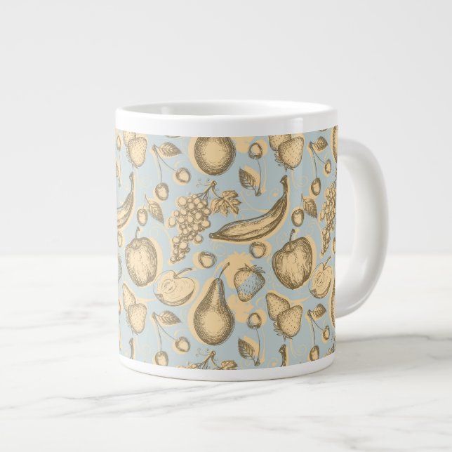 Vintage fruits pattern large coffee mug (Front Right)