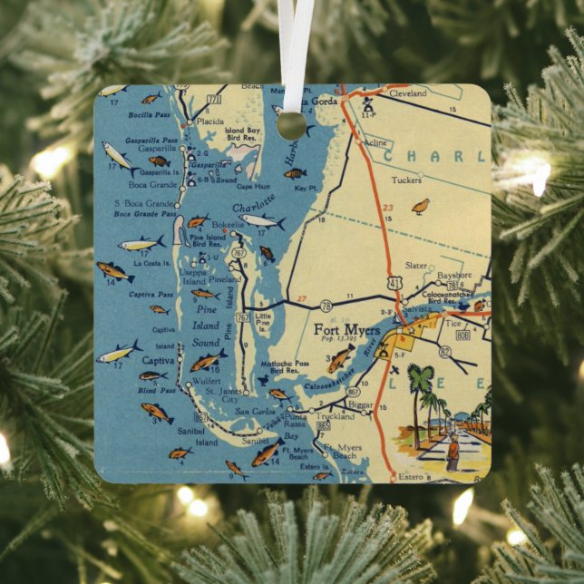 Vintage Ft. Myers Map Metal Ornament (Insitu)