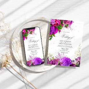 Vintage Fuchsia and Purple Shabby Floral Wedding Invitation