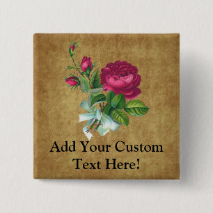 Vintage Fuchsia Rose 2 Inch Square Button