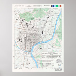Vintage Fukushima Japan Map (1945) Poster