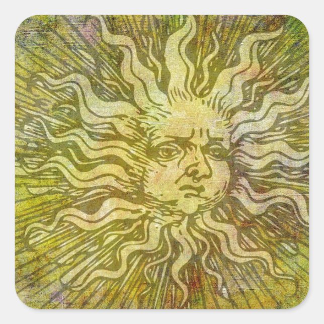 Vintage Full Sun Face Square Sticker (Front)