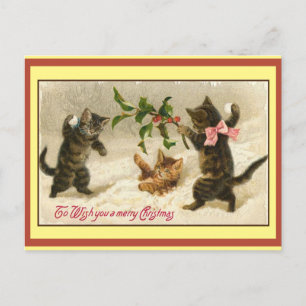 Vintage fun cats snowball fight christmas card