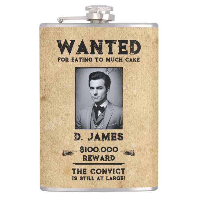 Vintage Fun Convict Reward Western Wanted Hip Flask (Front)