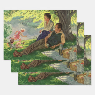 Vintage Fun Family Picnic Under a Shade Tree Wrapping Paper Sheet
