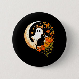 Vintage Fun Halloween Ghost Holding Black Cat 2 Inch Round Button