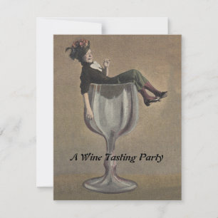 Vintage Fun Lady in Wine Glass Party Invitations