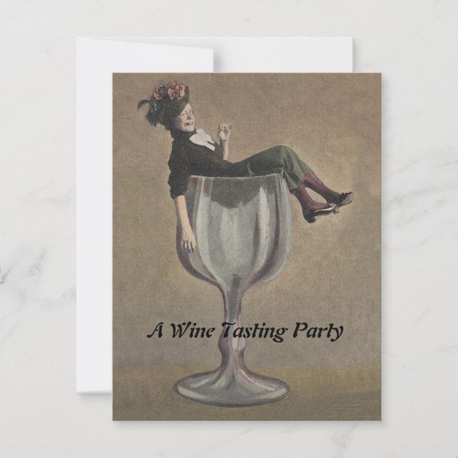 Vintage Fun Lady in Wine Glass Party Invitations (Front)