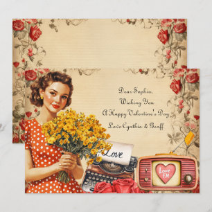 Vintage Fun Lady Valentine Flat Holiday Card