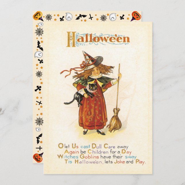 Vintage Fun Little Witch Halloween Invitation (Front/Back)