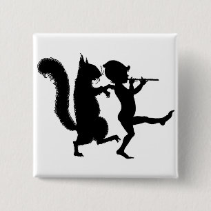 Vintage Fun Magical Squirrel and elf Silhouette 2 Inch Square Button