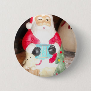 Vintage Fun Santa with Snow Art Print 2 Inch Round Button