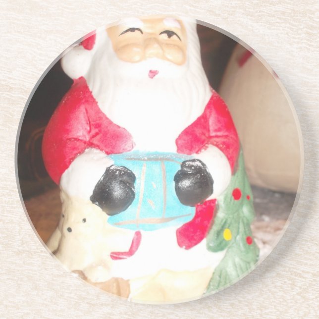 Vintage Fun Santa with Snow Art Print Coaster (Front)