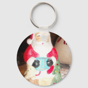 Vintage Fun Santa with Snow Art Print Keychain
