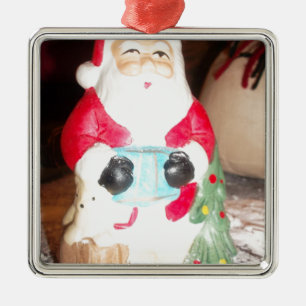 Vintage Fun Santa with Snow Art Print Metal Ornament