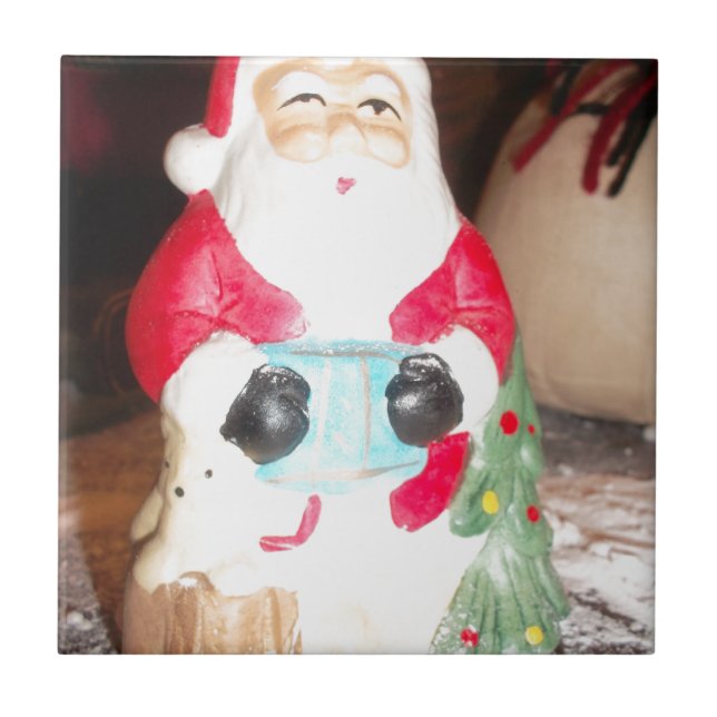 Vintage Fun Santa with Snow Art Print Tile (Front)