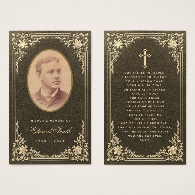Vintage Funeral Black Gold Memorial Prayer Card (Front & Back)