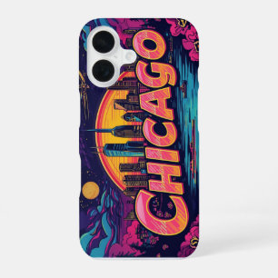 Vintage funky Chicago Skyline Retro Travel iPhone 16 Case