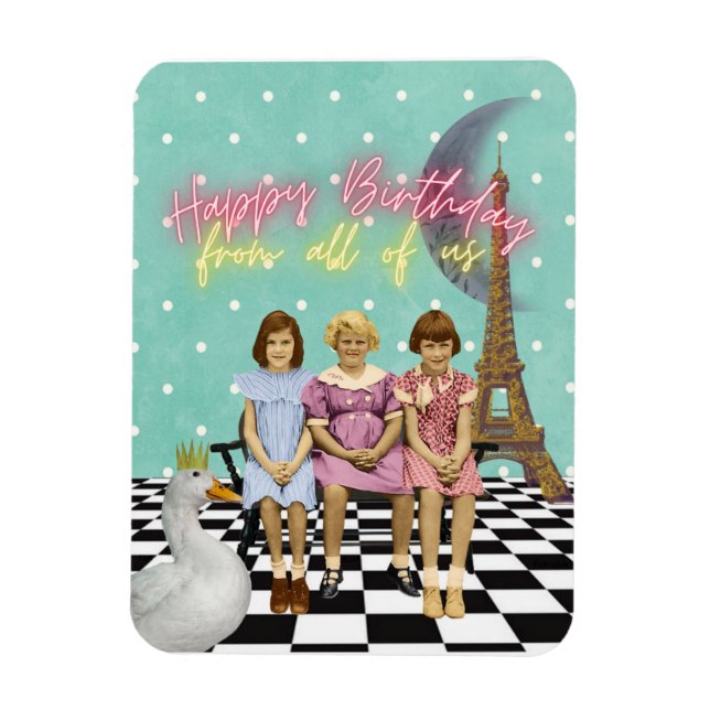 Vintage Funky Group Birthday Greetings  Magnet (Vertical)