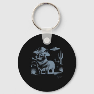 Vintage Funny 90s Western Cowboy Corgi Ufo  Keychain
