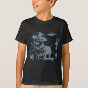 Vintage Funny 90s Western Cowboy Corgi Ufo T-Shirt